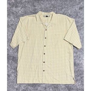 Tommy Bahama 100% Silk Camp Shirt Men's XL Tartan Plaid Yellow Button Up
